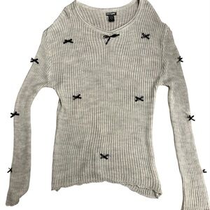 Hot Topic Gray Sweater with Black Bow Detail